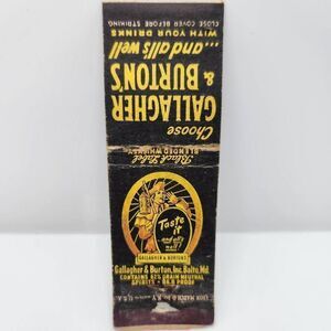 Vintage Matchcover Gallagher & Burtons Blended Whiskey Advertising Balto MD